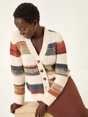 Roman White Stripe Buttoned Knit Cardigan - Image 1 of 5