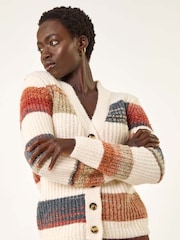 Roman White Stripe Buttoned Knit Cardigan - Image 2 of 5