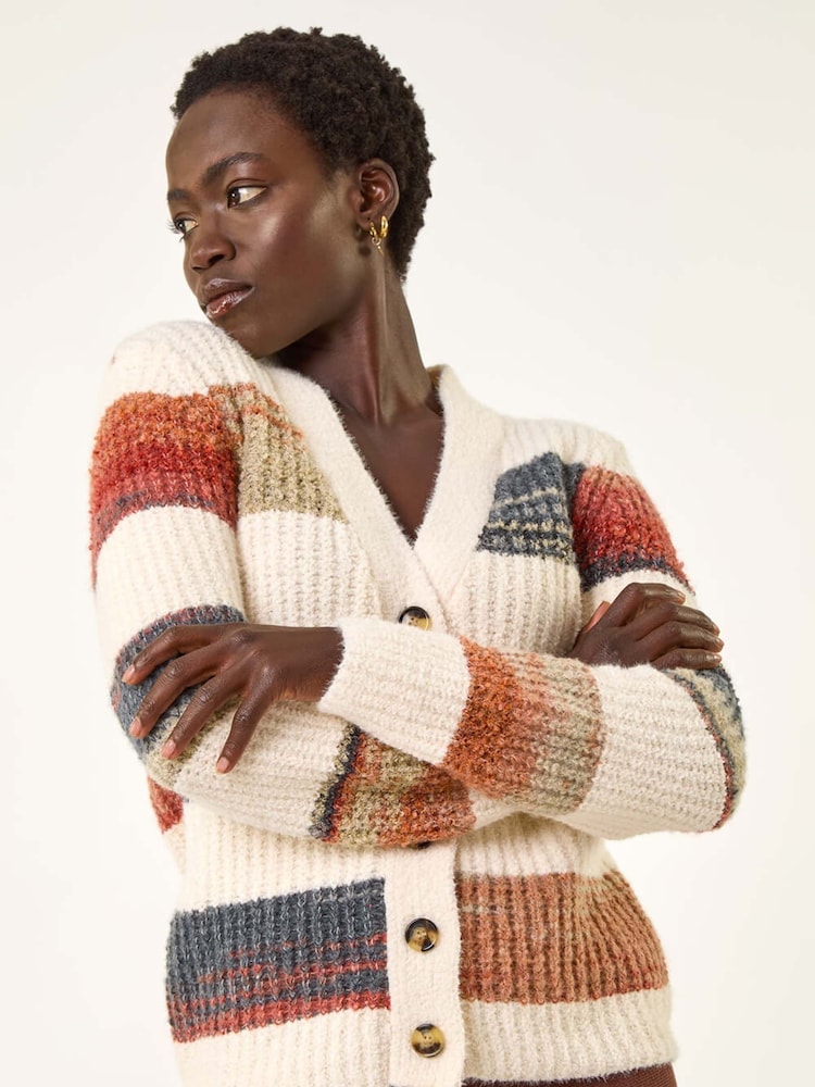 Roman White Stripe Buttoned Knit Cardigan - Image 2 of 5