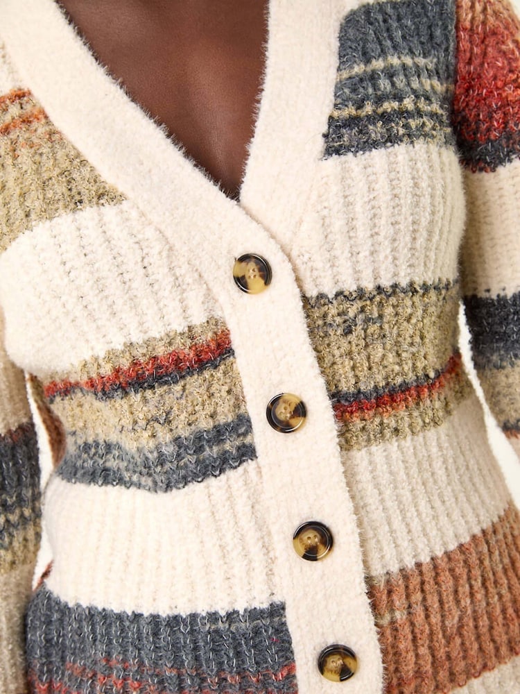Roman White Stripe Buttoned Knit Cardigan - Image 5 of 5