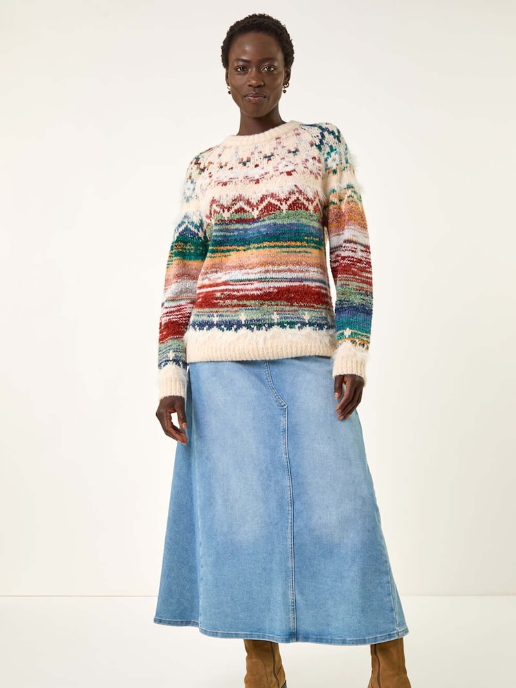 Roman White Fairisle Ombre Knit Jumper - Image 2 of 5 Roman White Fairisle Ombre Knit Jumper - Image 2 of 5