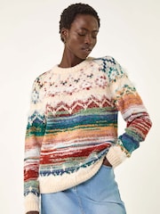Roman White Fairisle Ombre Knit Jumper - Image 4 of 5