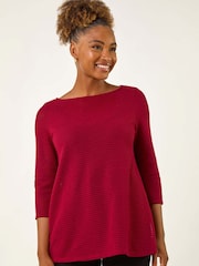 Vermelho - Túnica de malha de crochê romana com top elástico - Imagem 1 de 5