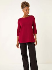 Vermelho - Túnica de malha de crochê romana com top elástico - Imagem 2 de 5