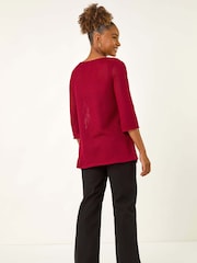 Vermelho - Túnica de malha de crochê romana com top elástico - Imagem 3 de 5
