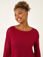 Vermelho - Túnica de malha de crochê romana com top elástico - Imagem 4 de 5