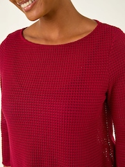 Vermelho - Túnica de malha de crochê romana com top elástico - Imagem 5 de 5