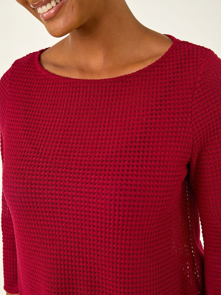 Vermelho - Túnica de malha de crochê romana com top elástico - Imagem 5 de 5