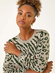 Blusa de malha com estampa Animal Print e detalhes Romanos - Imagem 1 de 5