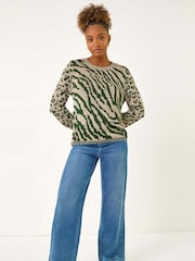 Blusa de malha com estampa Animal Print e detalhes Romanos - Imagem 2 de 5