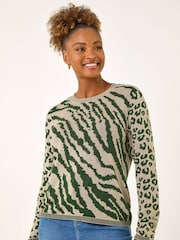 Blusa de malha com estampa Animal Print e detalhes Romanos - Imagem 4 de 5