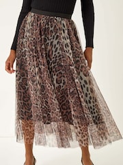 Roman Brown Animal Print Mesh Layered Skirt - Image 4 of 5