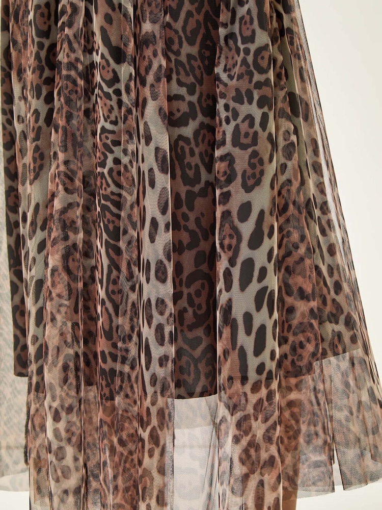 Roman Brown Animal Print Mesh Layered Skirt - Image 5 of 5 Roman Brown Animal Print Mesh Layered Skirt - Image 5 of 5