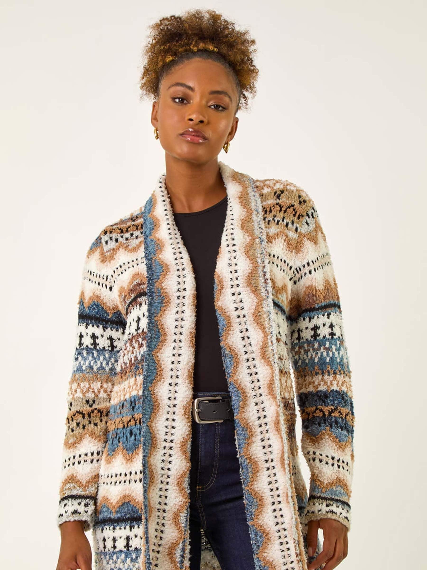 Buy Roman Natural Boucle Jacquard Knitted Cardigan from the Next