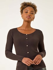 Roman Brown Pearl Ribbed Knit Jumper - Image 4 of 5
