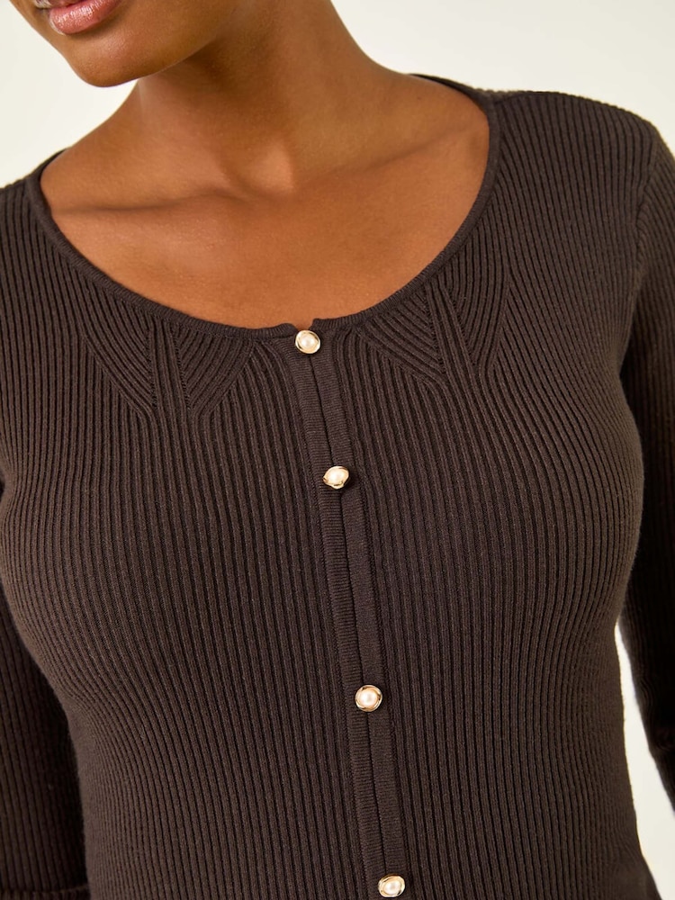 Roman Brown Pearl Ribbed Knit Jumper - Image 5 of 5