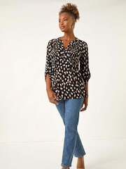 Roman Spot Print V-Neck Stretch Blouse - Imagen 2 de 5