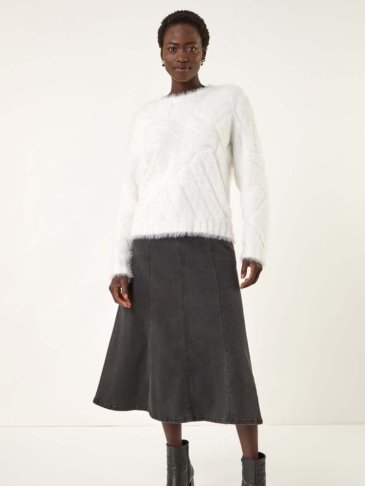 Roman White Fluffy Stripe Knit Jumper - Image 2 of 5 Roman White Fluffy Stripe Knit Jumper - Image 2 of 5