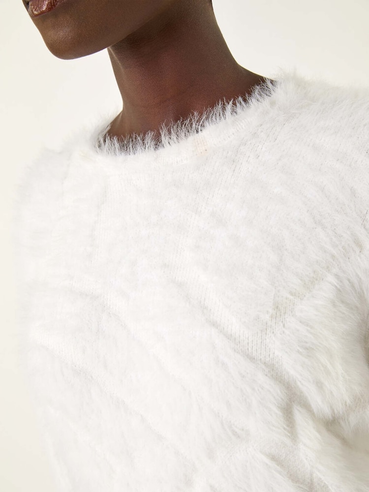 Roman White Fluffy Stripe Knit Jumper - Image 5 of 5 Roman White Fluffy Stripe Knit Jumper - Image 5 of 5