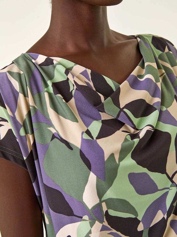 Roman Grey Geometric Leaf Print Cowl Neck Blouse - Image 5 of 5 Roman Grey Geometric Leaf Print Cowl Neck Blouse - Image 5 of 5