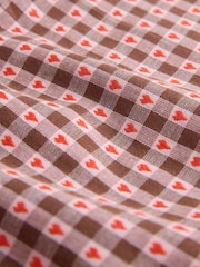 Brown/Red Heart Gingham Smocked V-Neck Long Sleeve Blouse - Image 2 of 4