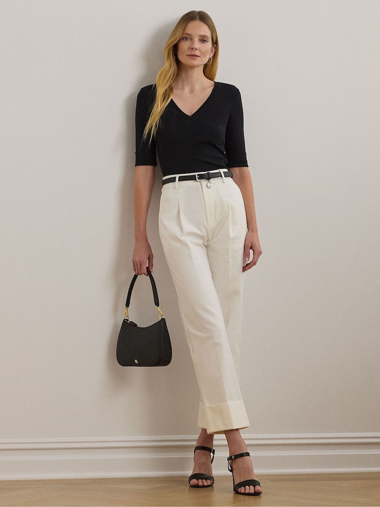 Lauren Ralph Lauren Judy V-Neck Elbow Jersey Black T-Shirt - Image 2 of 5