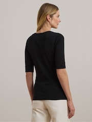 Lauren Ralph Lauren Judy V-Neck Elbow Jersey Black T-Shirt - Image 3 of 5