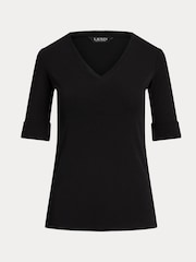 Lauren Ralph Lauren Judy V-Neck Elbow Jersey Black T-Shirt - Image 5 of 5