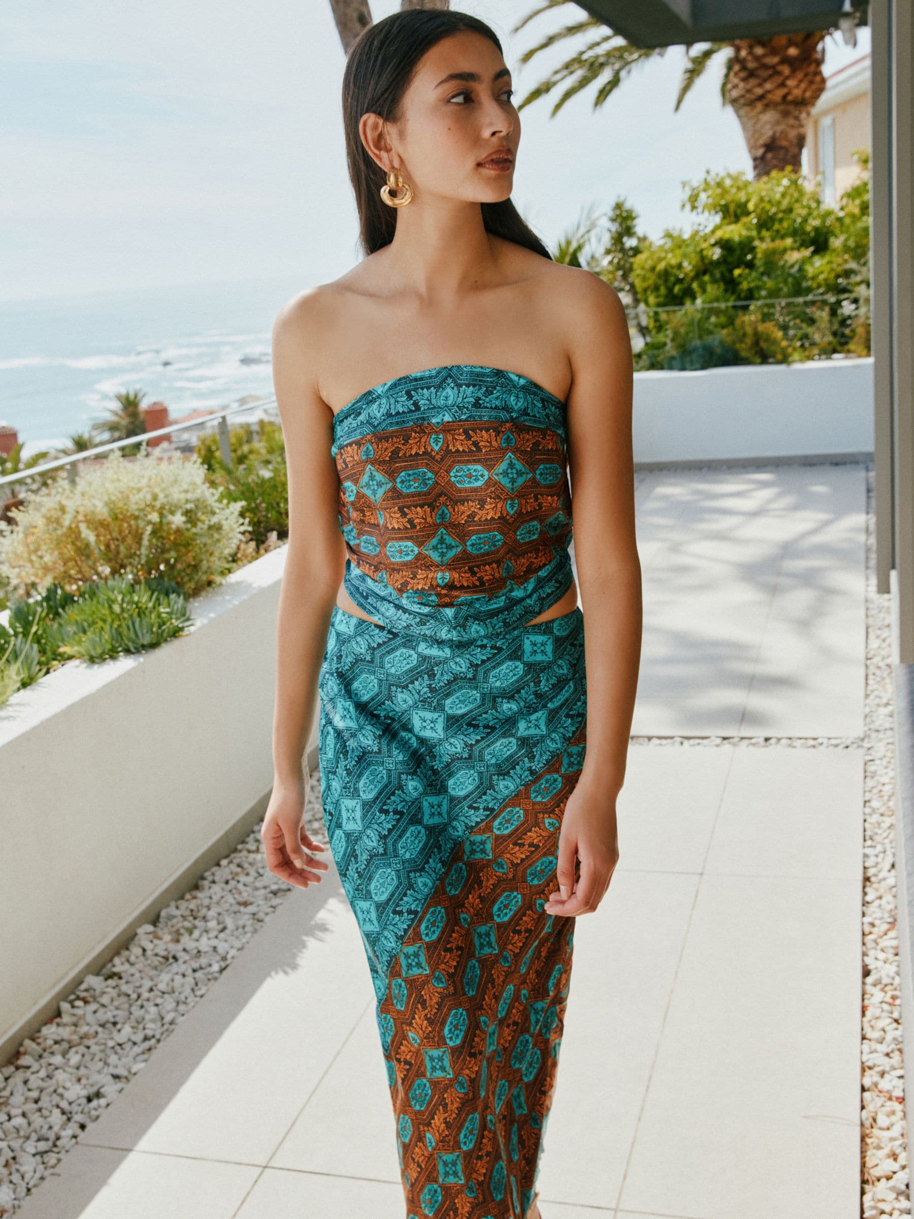 Buy Blue/Orange Scarf Print Maxi Skirt from the Next UK online shop