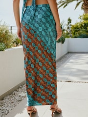 Blue/Orange Scarf Print Maxi Skirt - Image 4 of 8