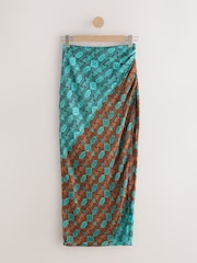 Blue/Orange Scarf Print Maxi Skirt - Image 6 of 8