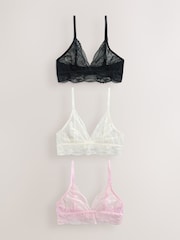 Black/Pink/White Bralette Lace Bras 3 Pack - Image 6 of 11