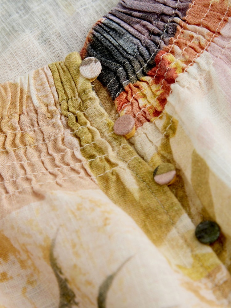 Scenic Print Flutter Sleeve Button Front Top With Linen - Image 2 of 3