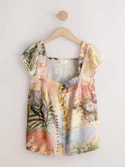 Scenic Print Flutter Sleeve Button Front Top With Linen - Image 7 of 9
