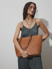 Tan Brown Leather Weave Shoulder Bag - Image 1 of 4