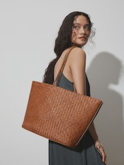 Tan Brown Leather Weave Shoulder Bag - Image 2 of 4