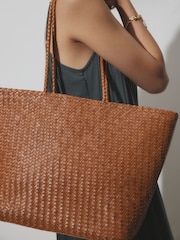 Tan Brown Leather Weave Shoulder Bag - Image 3 of 4