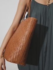 Tan Brown Leather Weave Shoulder Bag - Image 4 of 4