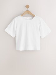 White Short Sleeve Boxy T-Shirt with Linen - Image 5 of 7