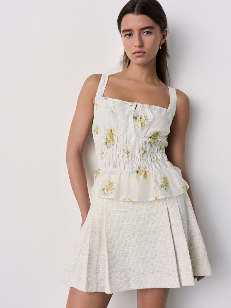 White/Yellow Floral Embroidery Tabitha Simmons X Next Tie Front Smocked Top - Image 2 of 8 White/Yellow Floral Embroidery Tabitha Simmons X Next Tie Front Smocked Top - Image 2 of 8