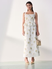 White/Yellow Floral Embroidery Tabitha Simmons X Next Tie Front Smocked Top - Image 3 of 8