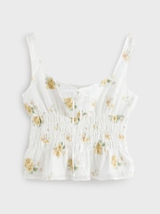 White/Yellow Floral Embroidery Tabitha Simmons X Next Tie Front Smocked Top - Image 6 of 8