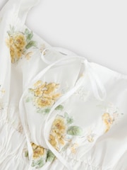 White/Yellow Floral Embroidery Tabitha Simmons X Next Tie Front Smocked Top - Image 8 of 8