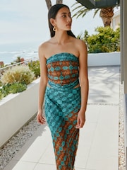 Blue/Orange Scarf Print Scarf Bandeau Top - Image 2 of 7