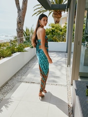 Blue/Orange Scarf Print Scarf Bandeau Top - Image 3 of 7