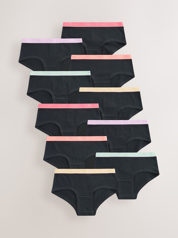 Black Bright Elastic - Pachet 10 de slip hipster (2-16ani) - Imaginea 1 din 14