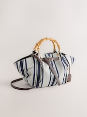 Navy Stripe Canvas Effect Top Handle Bag - Image 4 of 10
