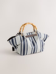 Navy Stripe Canvas Effect Top Handle Bag - Image 5 of 10
