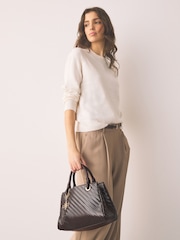 Maro Ciocolată - Weave Embossed Hand Held Bag - Imaginea 3 din 8