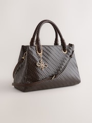 Maro Ciocolată - Weave Embossed Hand Held Bag - Imaginea 4 din 8